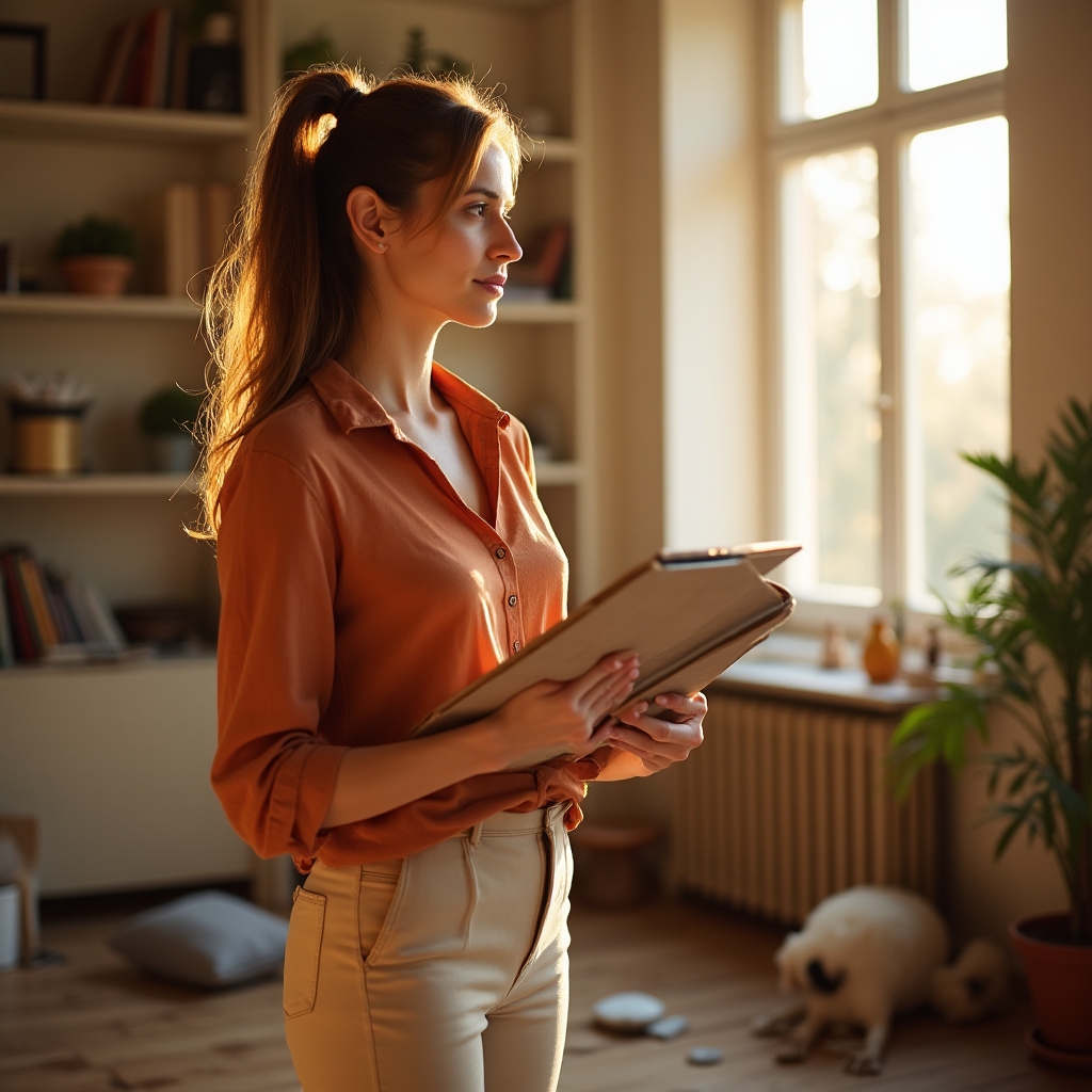 Consulente che analizza lo spazio domestico durante una visita professionale