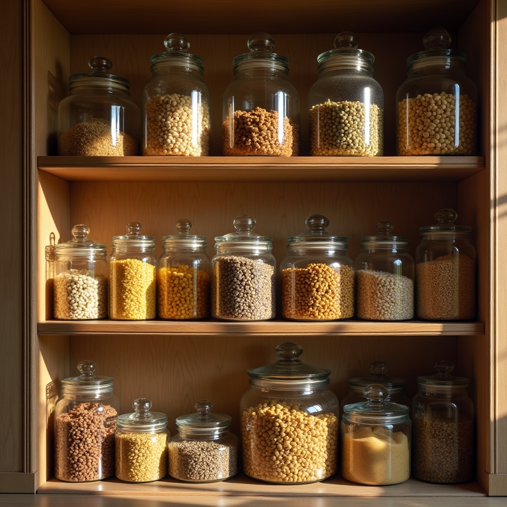 Cucina con sistema di organizzazione professionale applicato alla dispensa