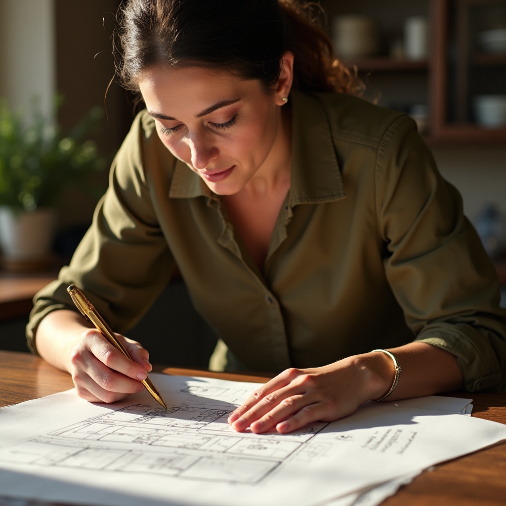 Consulente che illustra il metodo di organizzazione su una planimetria