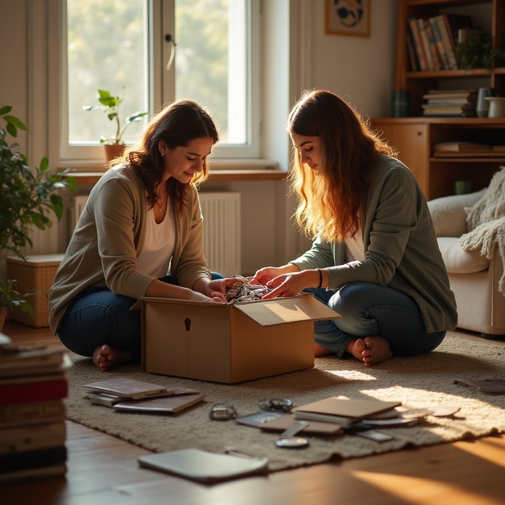Sessione pratica di decluttering con il consulente che guida la cliente
